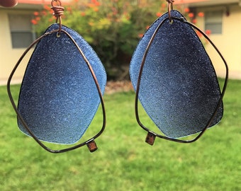 Funky and Clunky Melted Indigo Blue Sunglass Lens Earrings