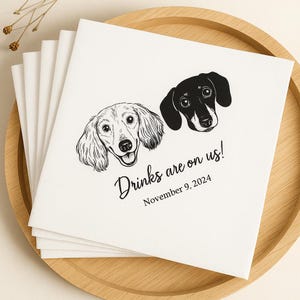 Benutzerdefinierte Haustier-Porträt-Servietten • Hund Katzen-Skizzen-Cocktail-Servietten • Personalisierte Bar-Servietten für Hochzeit Geburtstags-Party-Dekor