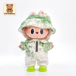 G.W.Handmade 4-Piece Streetwear Set for 17cm Labubu Doll – Tie-Dye Denim Hat, Jacket, Pants & Shoes, Perfect for Camping and Casual Outings