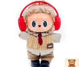 G.W.Handmade4-Piece Preppy Set for 17cm Labubu Dolls – handmade overall, Sweater Shirt Combo, Pants, Shoes & Accessories