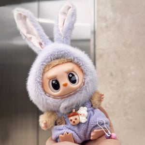 Labubu Puppenkleidung: Handgefertigtes Hasenohren Hoodie & Jumpsuit Set