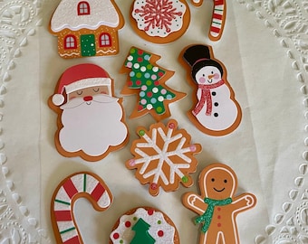 3D Layered Christmas Cookie Stickers  Christmas Sticker Sheet Embellishment House Cookie Santa Gingerbread Candy Cane Snowman Tree w1 D3