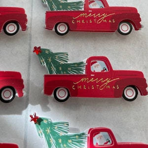 Red pickup truck stickers 3d layered Christmas embellishment country truck with tree D7