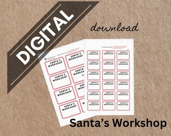 Santa's Workshop labels Digital printable stickers  tags peppermint stripe frame Christmas candy cane frame Cricut printable