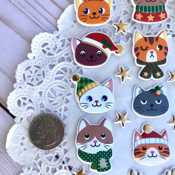 Christmas CAT Sticker Sheet set embellishment xmas card making Kitten Kitty Deer Antlers Reindeer Hat w1 C5