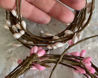 Mini Berry Garland Miniature Holly Berries Roping pink white pearl little Trim Ribbon Christmas small little brown branch wire w1