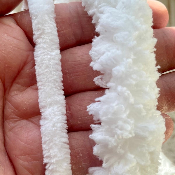 WHITE Furry Fuzzy Trim  Garland Ribbon little miniature small tiny vintage style snow fur santa fluffy  hlM w2