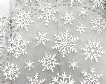 Snowflake Stickers white glitter on transparent background Winter Christmas snowflakes sheet B-8