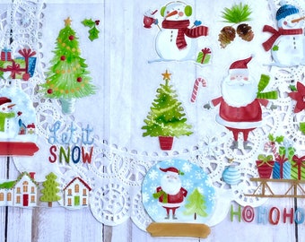 Clear Santa sticker sheet variety Christmas stickers embellishments snowmen village sled let it snow ho ho ho snow globe pine cones