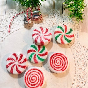 Christmas Peppermint Candy cane embellishment sugared ornament mini red and white green striped Charms Starlight Candy 6 w1