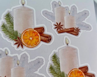 Winter Candle Stickers Christmas Candle Stickers pine orange cinnamon star anise vinyl sticker sheet scandi nordic scandinavian natural  E4