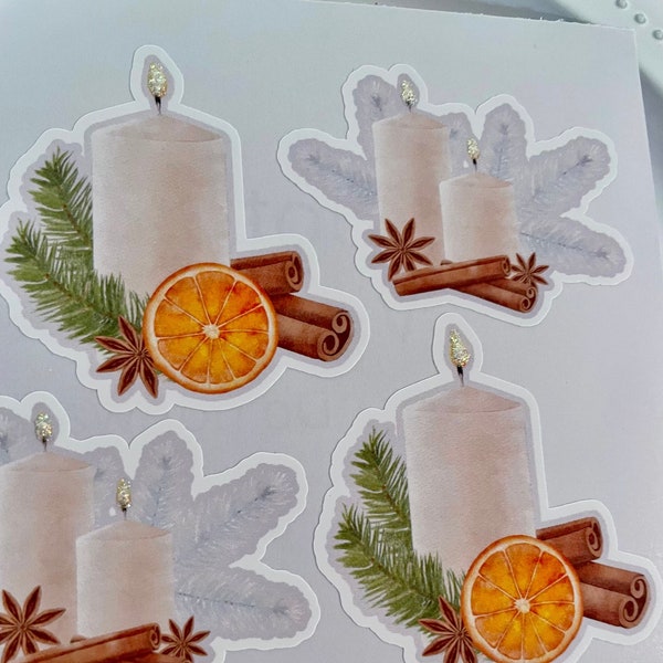 Winter Candle Stickers Christmas Candle Stickers pine orange cinnamon star anise vinyl sticker sheet scandi nordic scandinavian natural  E4