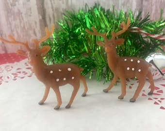 4 Miniature Deer Reindeer Christmas Buck with antlers figurine Putz Houses Glitter figurine decoration vintage small tiny little  diorama w1