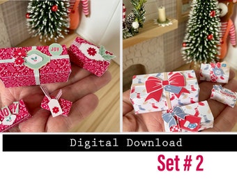 Miniature Gift Box Set 2, digital download pdf Christmas Winter Presents dollhouses mini decor Mini Holiday decor  1 6 and 1 12 scale