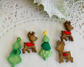 Reindeer buttons Pine Tree Christmas charms ornaments embellishment sewing plastic hair decoration sew on diorama  w1