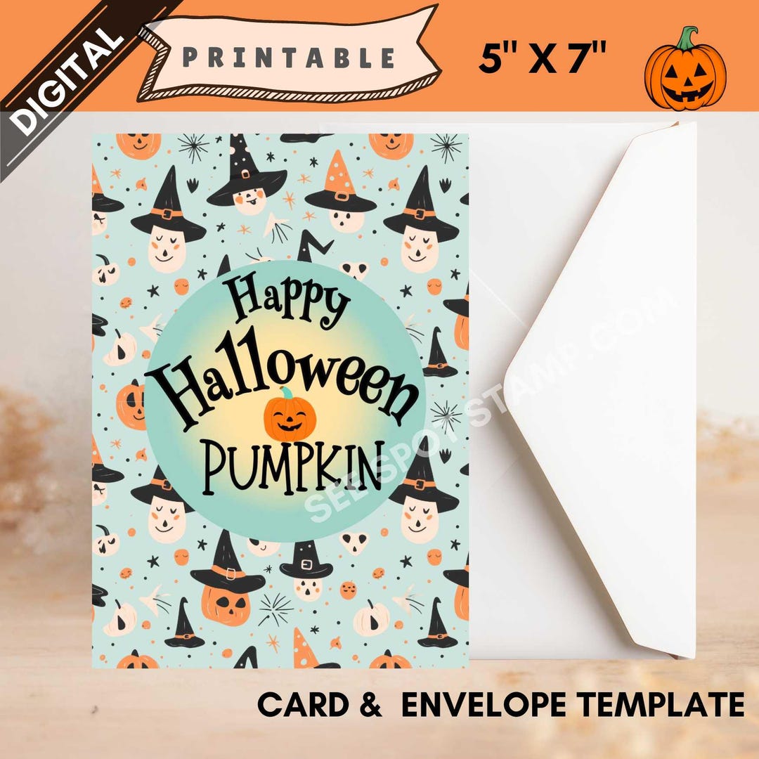 Printable Halloween Card Happy Halloween Pumpkin Greeting Card Digital ...