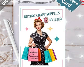 Biglietto di auguri stampabile per Crafter download digitale gioco di parole divertente forniture artigianali Makers Artist Card Retro donna anni '50 casalinga pdf