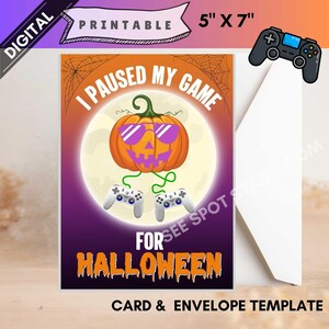 Halloween Karte Gamer Videospiel Spieler Digitale Grußkarte Sofortiger digitaler Download Halloween Videospiel Fernbedienung Kürbis
