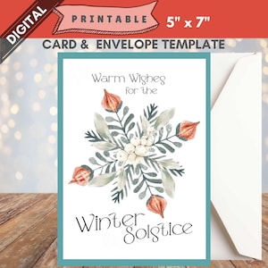 Carte imprimable Solstice pour carte de voeux d'hiver téléchargement numérique Yule Yuletide salutations païennes célébration hivernale nature téléchargeable pdf