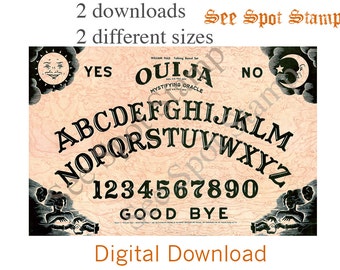Ouija Board Digital Download Halloween  instant jpeg jpg pdf  invitations bag topper collage  card making you print printable scary