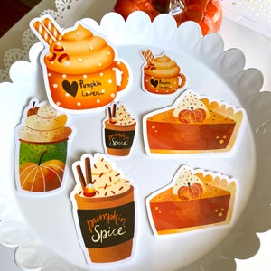 Pumpkin Pie Sticker Waterproof Decal Pumpkin Latte Sticker coffee laptop, phone, Ipad, Vinyl Waterproof  Fall Autumn one piece sticker F8