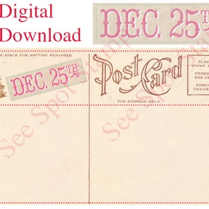 Kerst Vintage briefkaart briefkaart instant digitale download afdrukbare jpeg jpg leeg antiek 25 dec making xmas