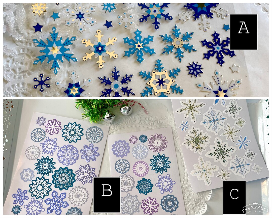Snowflake Stickers Blue Silver White on Transparent Background Winter ...
