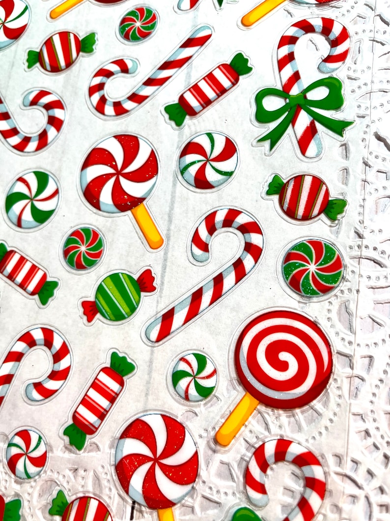 Candy Canes Stickers Christmas Embellishments Wrapped Candy Etsy
