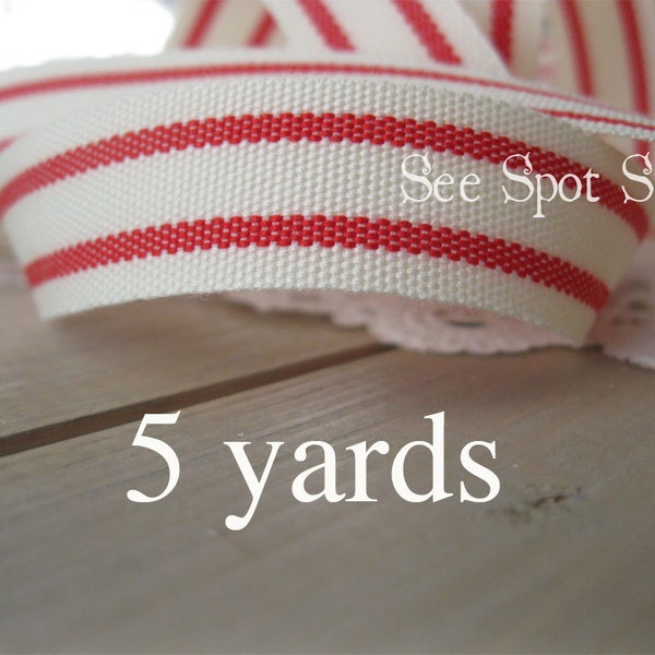 Grain Sack Ribbon Feed Sack  French Farm House trim red and cream white red and natural christmas  red stripe ribbon vintage w2