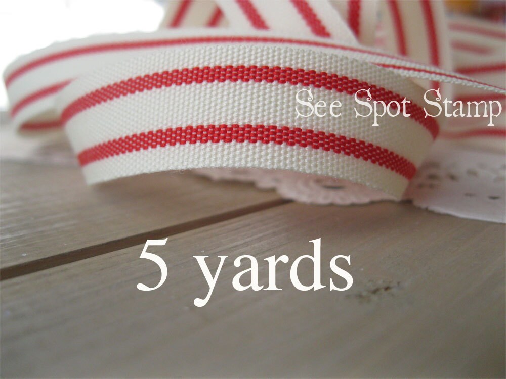 Grain Sack Ribbon - Red and Beige Frayed Edge - 2 1/4 Wide