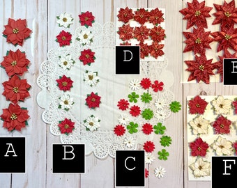 Poinsettia embellishment mulberry paper Christmas embellishment 3d layered red flower card making glitter