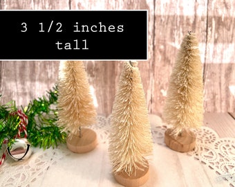 3 WHITE Bottle Brush Tree 3 1/2 inch Mini Christmas miniature little small sisal trees Natural ivory Off natural xmas tiny  pine  w1