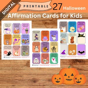 Tarjetas de afirmación imprimibles para niños, descarga digital con temática de Halloween, afirmaciones positivas para niños