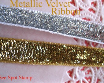 SILVER Metallic Velvet Ribbon Christmas trim sewing card making hair bows shiny sparkle ornaments 2 yards q25hl
