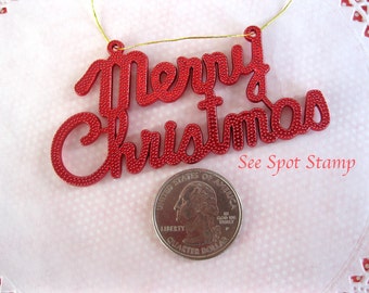 3 Merry Christmas sign embellishment vintage sentiment red mini miniature little ornament charms font antique small card making  3pcLGw2 hl