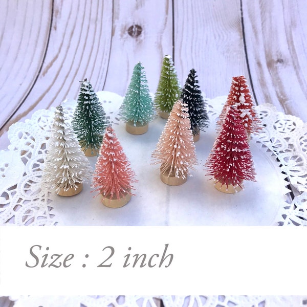 9 Bottle Brush Tree mini Multi color Sage Green Pink Red Aqua Blue natural creamChristmas minature little small Pine sisal tree