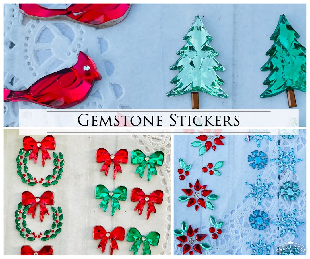 Christmas Gemstone Stickers Adhesive Gems Winter Snowflakes Poinsettia