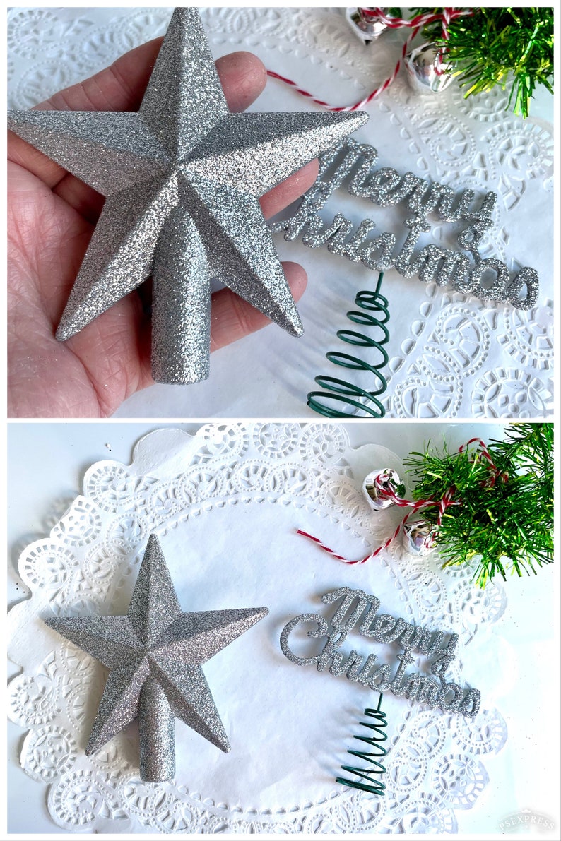 Mini Christmas Tree Top Topper Star Snowflake Merry Christmas White ...