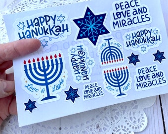 Hanukkah Stickers sheet variety blue peace love miracles happy love and light menorah Chanukah Chanukkah E10