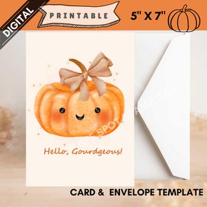 Carte de voeux imprimable Halloween citrouille bonjour citrouille magnifique look aquarelle joli noeud de calebasse pour fille, nièce, femme, mère