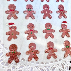 Gingerbread man stickers Sheet cookies Christmas embellishments glitter foil shiny set santa hat bitten snowflakes resin envelopes  w1 A8