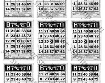 Bingo Card Digital Download Vintage  jpg collage art tags atc downloadable jpeg background bingo card antique halloween christmas