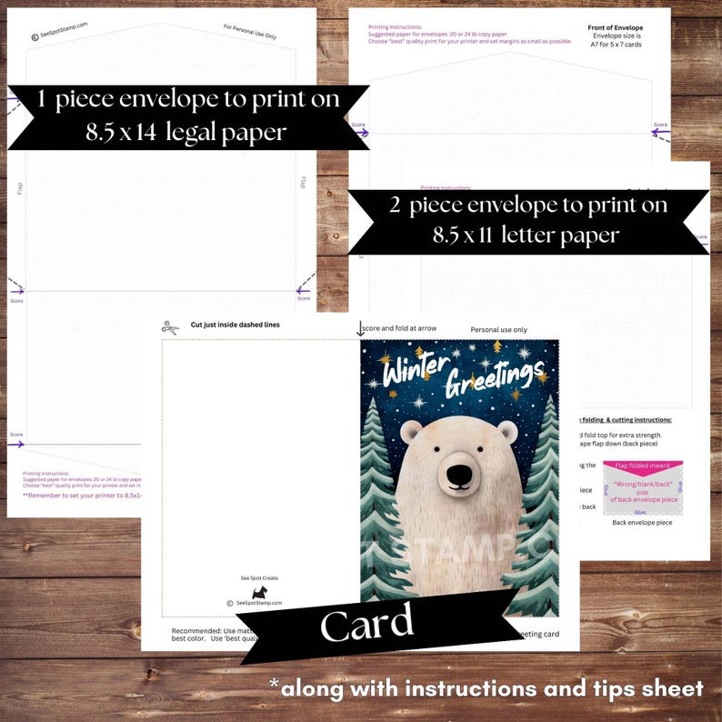 Printable Winter Card Polar Bear Greeting Card Digital Download Yule ...