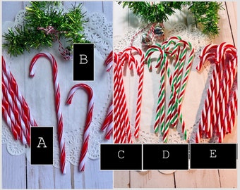 6 Candy Cane ornaments embellishments shiny 6 inch  long canes red and white peppermint stripe w3