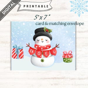Cartão de boneco de neve digital para impressão de inverno Cartão de boneco de neve de Natal Bonito 8,5 x 11 folhas tamanho carta A4 download imprimir em casa cartão de boneco de neve