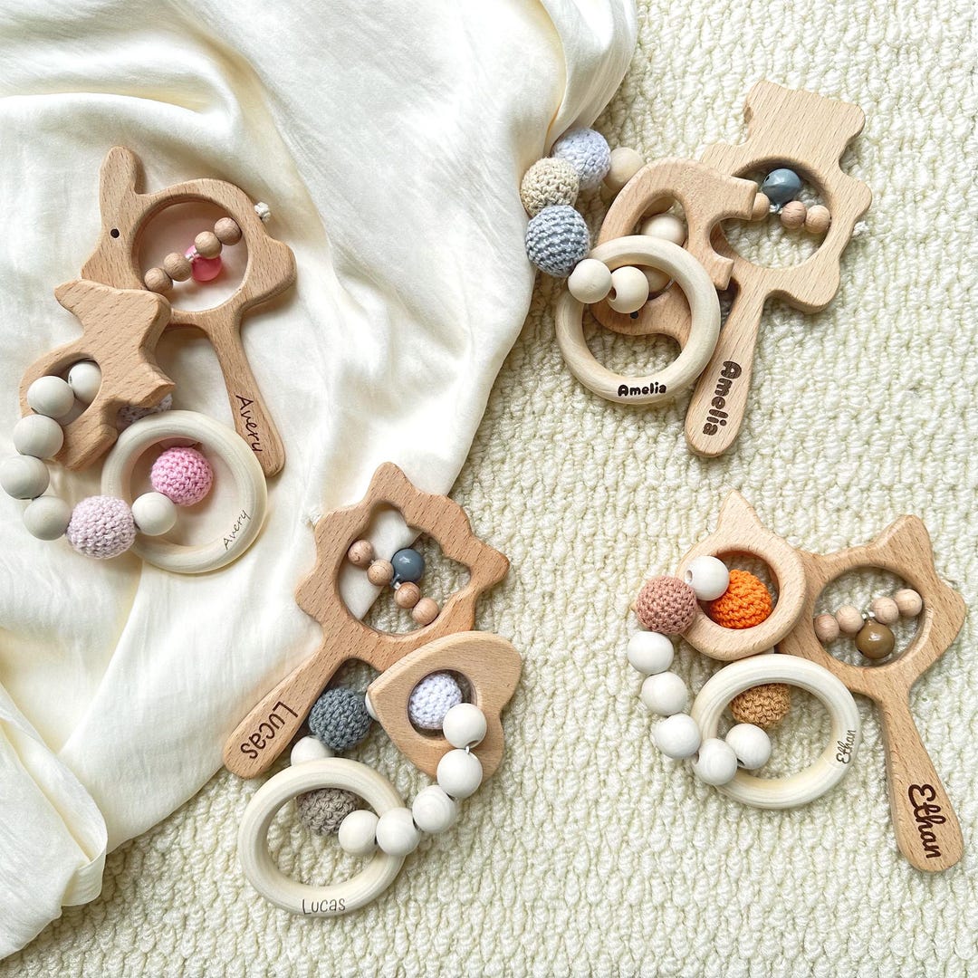 Custom Wooden Baby Rattle. 8 Style for Choose. Custom Engraved Name ...