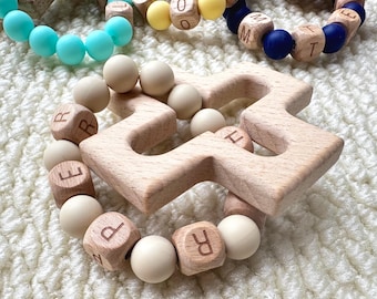 Rosario sonajero de silicona personalizado de décadas. Primer rosario para bebés y niños. Rosario sonajero de silicona personalizado, juguete sensorial, regalo de bautismo.