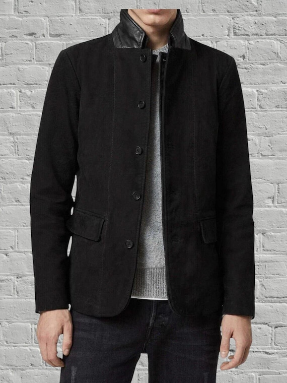 Stylish Men's Black Suede Leather Blazer 100% Real Soft Lambskin Slim Fit Coat Blazer