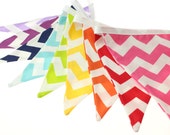 Rainbow Chevron Fabric Pennant Bunting Banner    - great for birthday party decor, nursery, playroom, photo prop