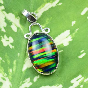 Fire Opal Pendant: Sterling Silver Rainbow Gemstone, Boho Jewelry